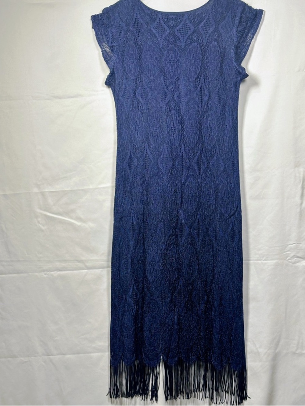 Elegant Navy Lace Maxi Dress with Cap Sleeves - Picture 6 of 8